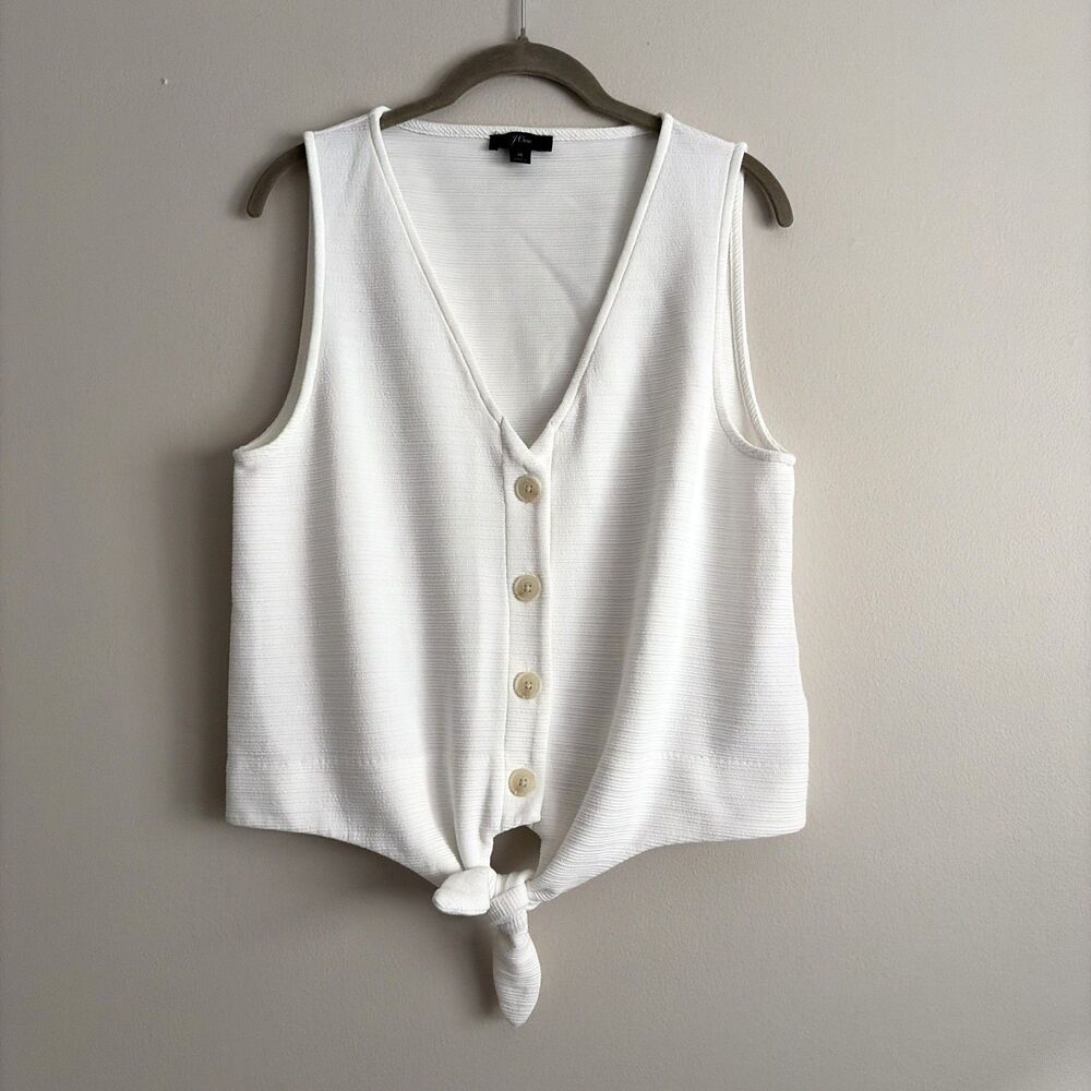 J Crew Womens White Knot Front Tank Top Size Medium Casual Minimalist Beach